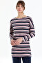 Striped Low Sleeve Women's Blouse - Lila Striped - 2
