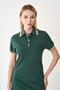 Women's Collar and Sleeve Ribbed Dark Green Pique Dress - 4