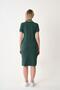 Women's Collar and Sleeve Ribbed Dark Green Pique Dress - 5