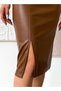 High Waist Leather Pencil Skirt with Slit Detail - 2