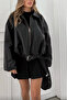 Luvren Black Street Style Belted Bomber Zr Leather Jacket - 5
