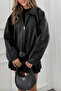 Luvren Black Street Style Belted Bomber Zr Leather Jacket - 4