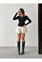 Women's Black Boat Neck Combed Modal Ribbed Stretchy Blouse - 3