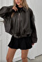 Luvren Light Brown Street Style Belted Bomber Zr Leather Jacket - 4