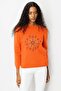 Women's Crew Neck Snowflake Embroidered Wool Sweater Orange - 2