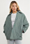 Quilted Patterned Oversized Buttoned Coat - 4