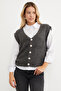 Bearded Buttoned V-Neck Oversize Vest - 2