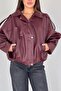 Zr Model Women's Bomber Striped Leather Jacket - 4