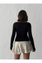 Women's Black Boat Neck Combed Modal Ribbed Stretchy Blouse - 6