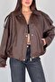 Zr Model Women's Bomber Striped Leather Jacket - 3