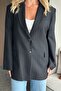 Black - Blue Striped Blazer Jacket - 9459 - 6