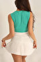 Women's Green Front Knotted Crew Neck Zero Sleeve Lycra Crop Blouse Hzl23S-Snd120181 - 4
