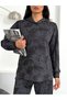 Women's Tie-Dye Patterned Hooded Modal Set with Kangaroo Pocket and Snap Detail - 3