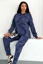 Women's Tie-Dye Patterned Hooded Modal Set with Kangaroo Pocket and Snap Detail - 6