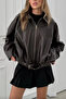 Luvren Light Brown Street Style Belted Bomber Zr Leather Jacket - 2