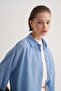 Women's Organic Cotton Oversize Robe Shirt Blue - 3