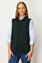 Women's Polo Neck Embroidered Wool Vest Green - 5