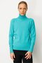 Women's Full Turtleneck Sweater with Slit at the Sleeve End, Dark Green