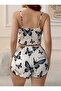 Women's Butterfly Printed Ruffled Bow Detailed Shorts Pajama Set - 5