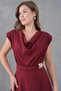 Women's Burgundy Crepe Fabric Degaje Collar Padding and Gold Accessory Detailed Flared Cut Midi Dress 77129 - 5