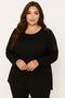 Women's Plus Size Crew Neck Long Sleeve Leather Detailed Stretchy Blouse 25007