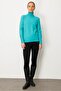 Women's Full Turtleneck Sweater with Slit at the Sleeve End, Dark Green - 5