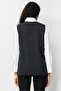 Women's V-Neck Embroidered Short Wool Vest Black - 5