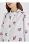 Women Floral Print Stand Collar Oversized Shirt - 4