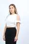 Solid Cropped Top with Sheer Sleeves - 3