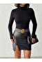 Women's Black Finger-Inserted Stand-Up Collar Viscose Elasthane Blouse - 5