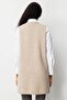 Women's Crew Neck Pocket Crochet Long Wool Vest K.Beige - 3