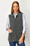 Women's Polo Neck Embroidered Wool Vest Smoked - 4