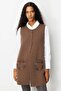 Women's Crew Neck Pocket Crocheted Long Wool Vest D.Brown