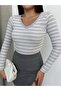 Women's Regular Fit V-Neck Striped Casual Long Sleeve Camisole Blouse