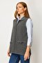 Women's Polo Neck Embroidered Wool Vest Smoked