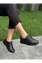 Black Leather Lace-Up Women's Casual Shoes - 3