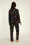 Women's Shirt Collar Front Buttoned Black Color Polka Dot Buttoned Long Sleeve Pajama Set - 2