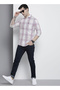 Men White Checked Spread Collar Shirt - 5