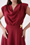 Burgundy Stretch Crepe Fabric Detachable Collar Shoulder Padding Detail Flared Midi Evening Dress 77129 - 5