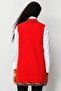 Women's Polo Neck Hem Kilim Patterned Long Wool Vest Coral - 3