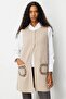 Women's Crew Neck Pocket Crochet Long Wool Vest K.Beige - 4