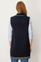 Women's Polo Neck Skirt Hem Kilim Patterned Long Wool Vest Dark Blue - 3