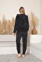 Women's Hooded Black Color Velvet Long Sleeve Elastic Set - 3