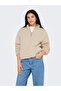 Women's Half Zipper Plush Beige Sweatshirt - 15311631