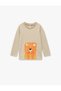 Lion Printed Long Sleeve Crew Neck Cotton T-Shirt