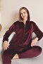 Women's Hooded Burgundy Velvet Long Sleeve Elasticated Set