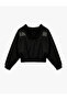 Shardonlu Hooded Printed Glitter Pocket Detailed Zippered Sweatshirt - 4