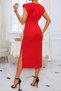 Women's Boat Neck Slit Detail Midi Length Evening Dress - 7