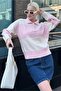 Pink Buttoned Polo Neck Striped Women's Sweater Sh318 - 2