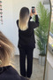 Polo Neck Long Side Slit Knitwear Bottom Top Black Set - 2